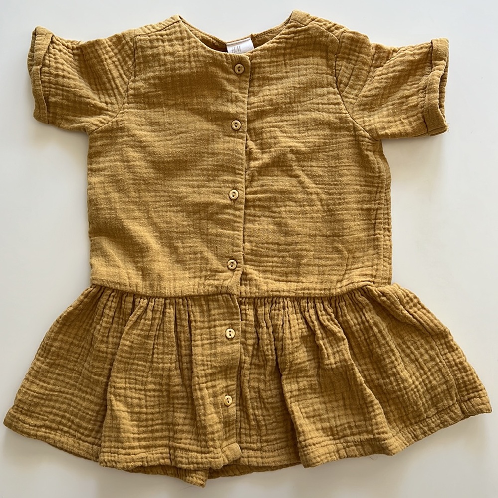 H&M 9-12 month mustard yellow organic cotton gauze dress